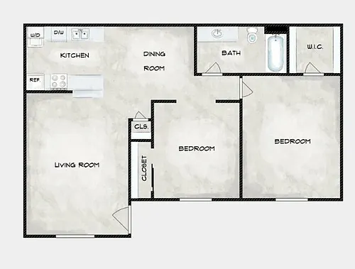 Floor plan Two Bedroom/One Bath