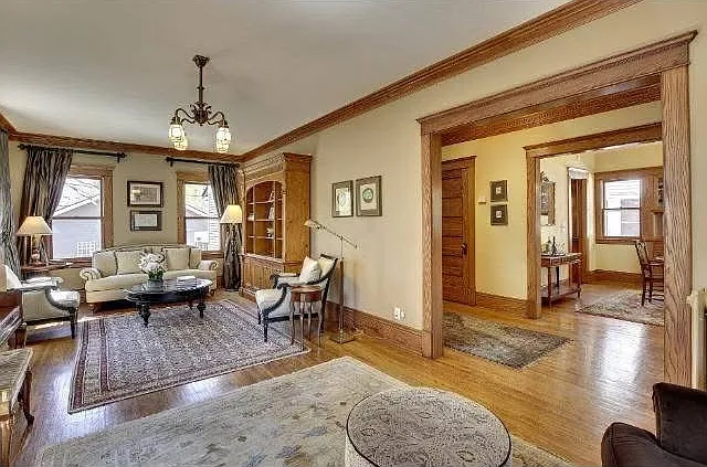 View from living room to front hall