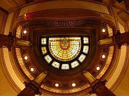 Fox-type stained glass ceiling in lobby area