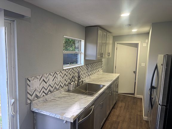 Kitchen with all stainless steel appliances!
