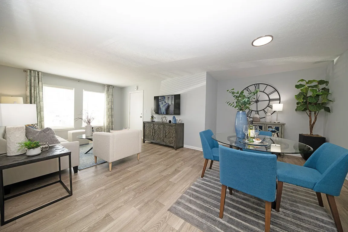 Living Room & Dining Area with hardwood-style flooring