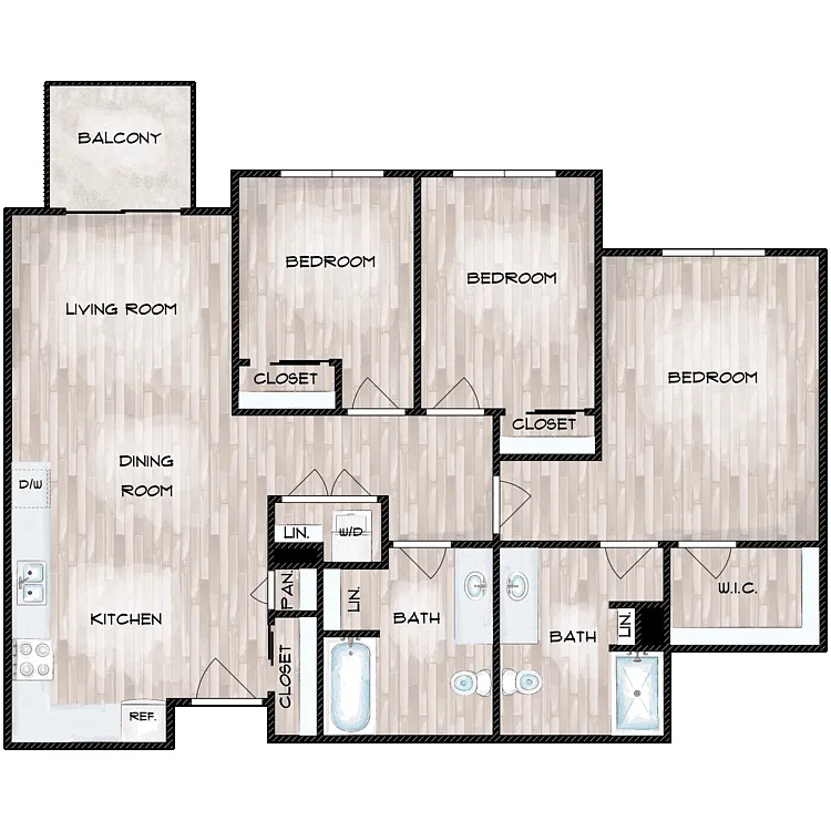 Floor plan 3 Bed 2 Bath B