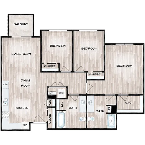 Floor plan 3 Bed 2 Bath B