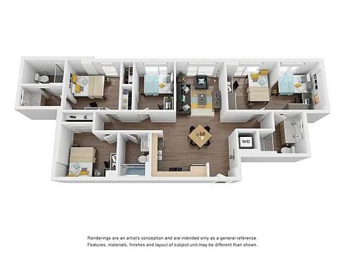 Floor plan Private Bed in a 4 Bed 3 Bath