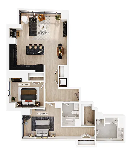 Floor plan 2 Bed/2 Bath-PH-B5