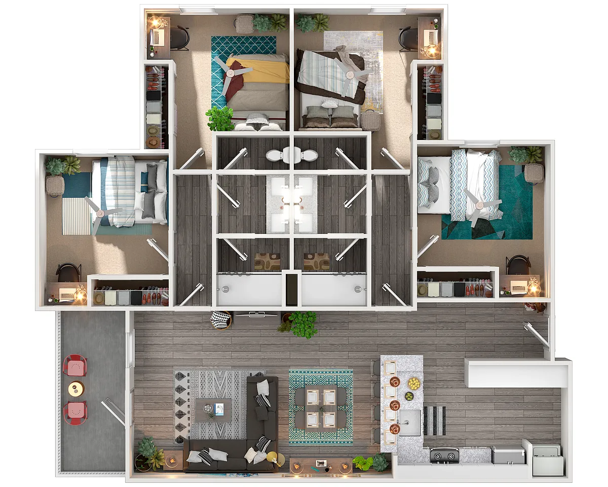 Floor plan 4x2 Furnished