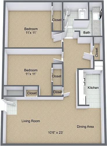 Floor plan Two Bedroom Center