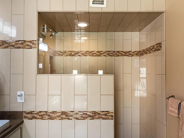 Step-in tiled shower