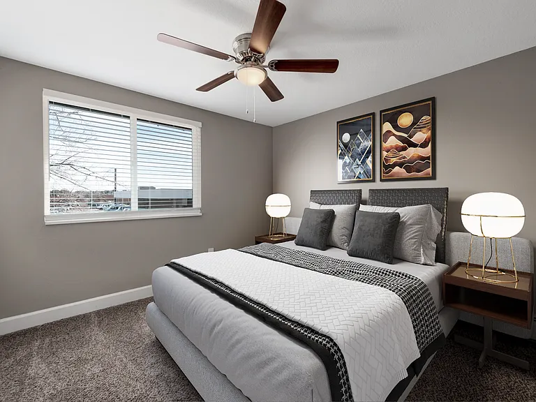Two bedroom floorplan bedroom with ceiling fan