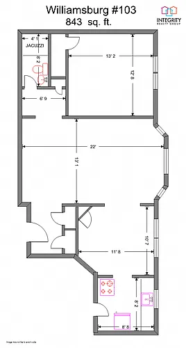 Floor plan Williamsburg 1 Bedroom 1 Bath