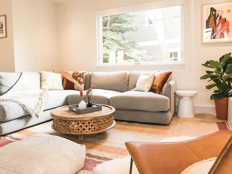 Light filled living room with all Brand New furnishings