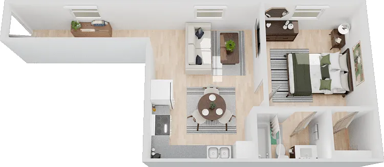 1 Bed 1 Bath 450 Floorplan Diagram
