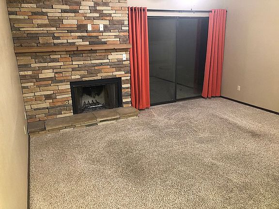 stacked stone fireplace