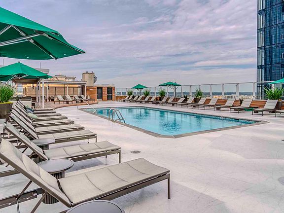 Lounge by the pool overlooking Center City, Philadelphia