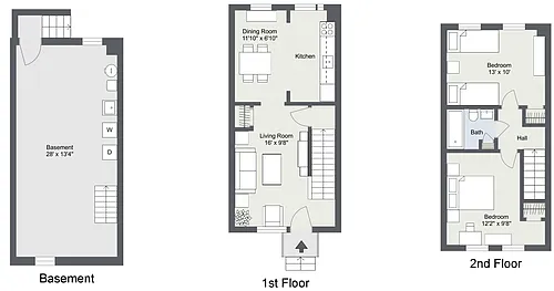 Floor plan 2 Bedroom 1 Bath Townhouse
