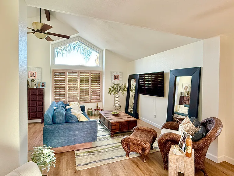 Vaulted living room. New Heating and AC unit. Very energy efficient home.