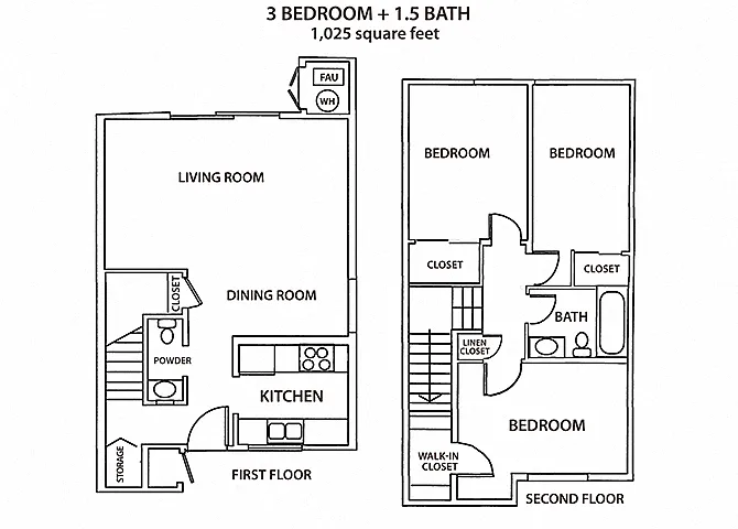 Floor plan Three Bedroom Townhome