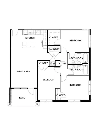 Floor plan 3BR 2BA (1312 SF)