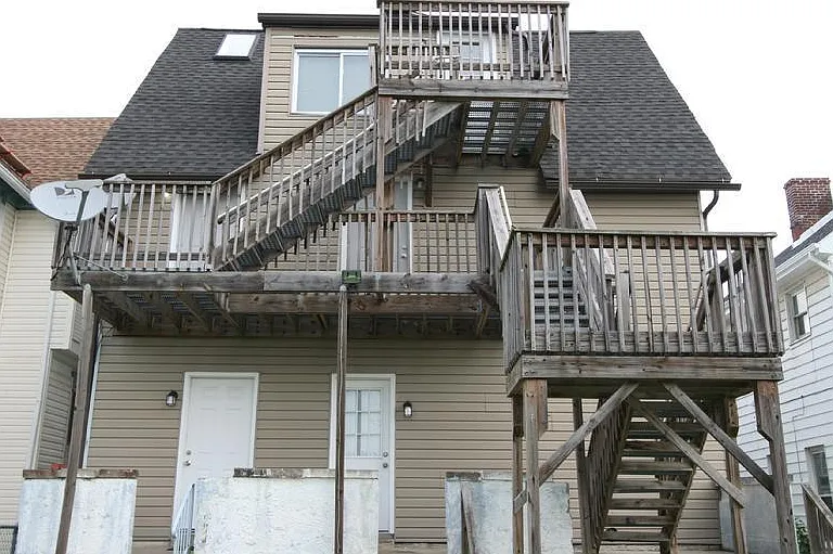 back of building and access stairs
