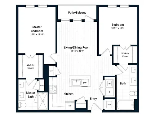 Floor plan Two Bedroom Two Bath (1021 SF)