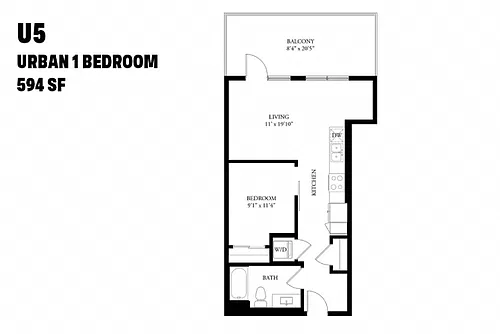 Floor plan Urban One Bedroom U5