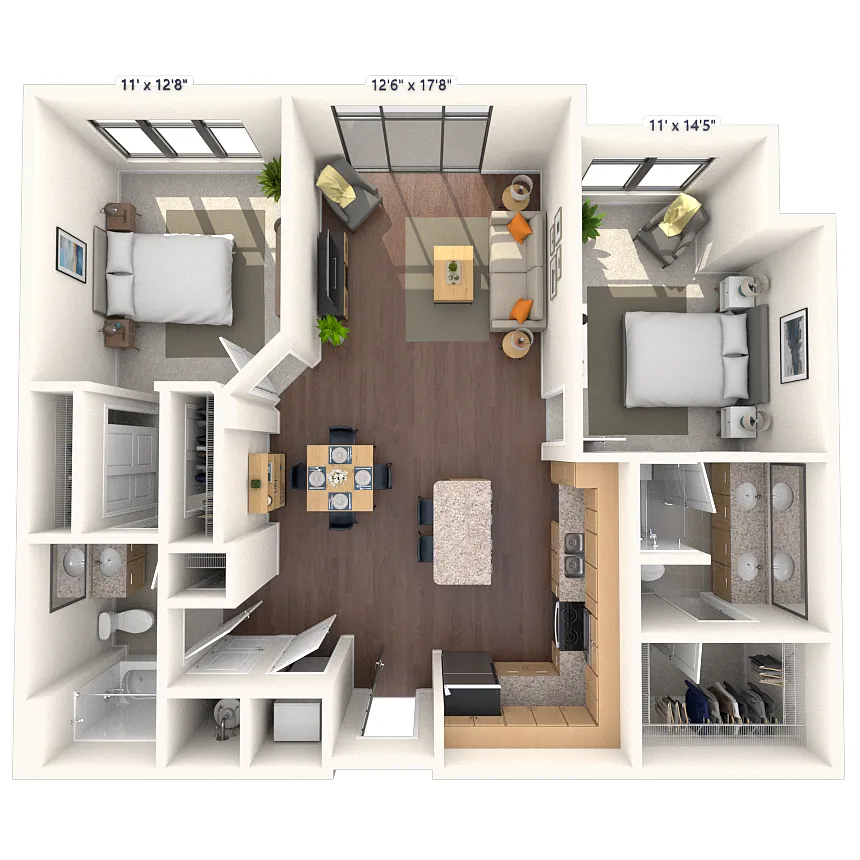 Floor plan Traditional 2x2 1001-1189 SF