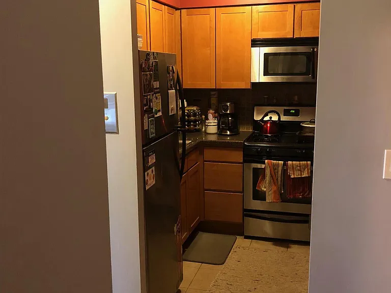 Entrance hallway view into kitchen