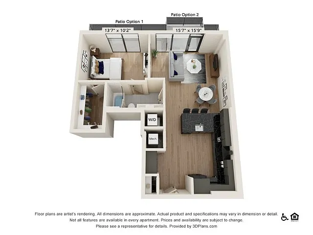 Floor plan One Bedroom One Bath Penthouse (786 SF)