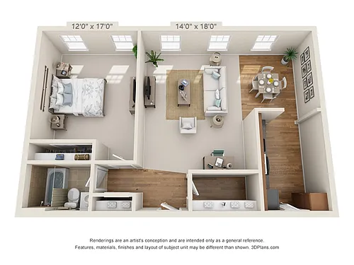 Floor plan 1-Bedroom 1-Bathroom | 670 sqft