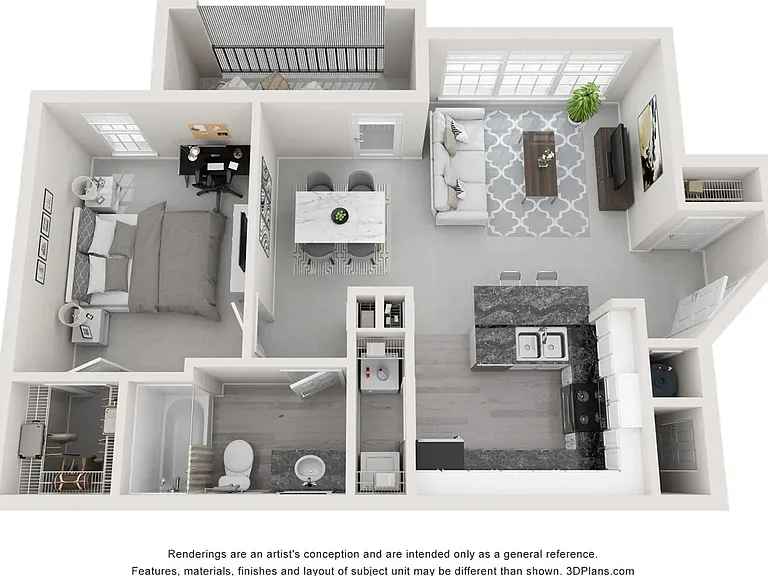 A photo of our 1x1 floor plan, The Duke.