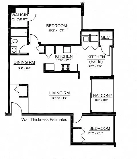 Floor plan A2 1 Bed 1 Bath and Den