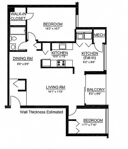 Floor plan A2 1 Bed 1 Bath and Den