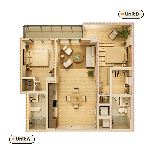 Floor plan Rent By Bedroom (2B)
