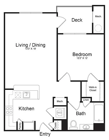 Floor plan One Bedroom One Bath (754 SF)