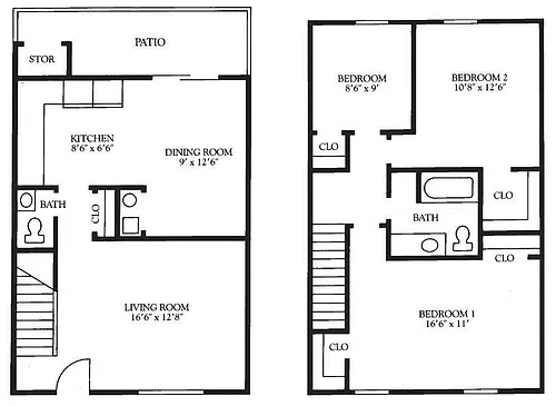 Floor plan 3 Bedroom 1.5 Bath Deluxe