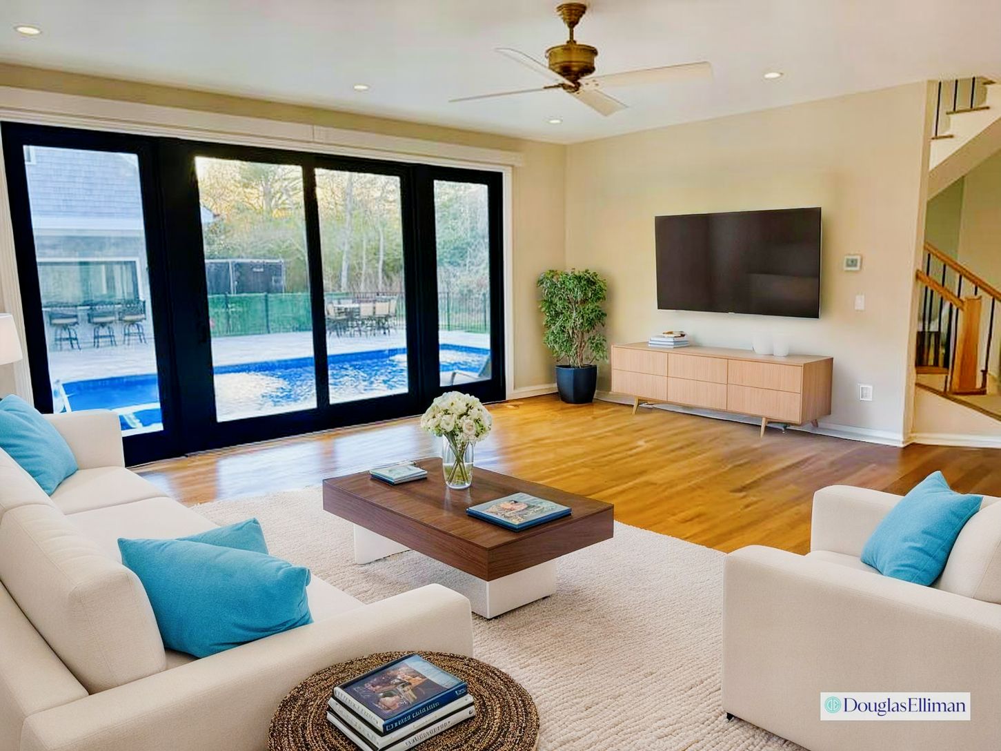  living room with pool view