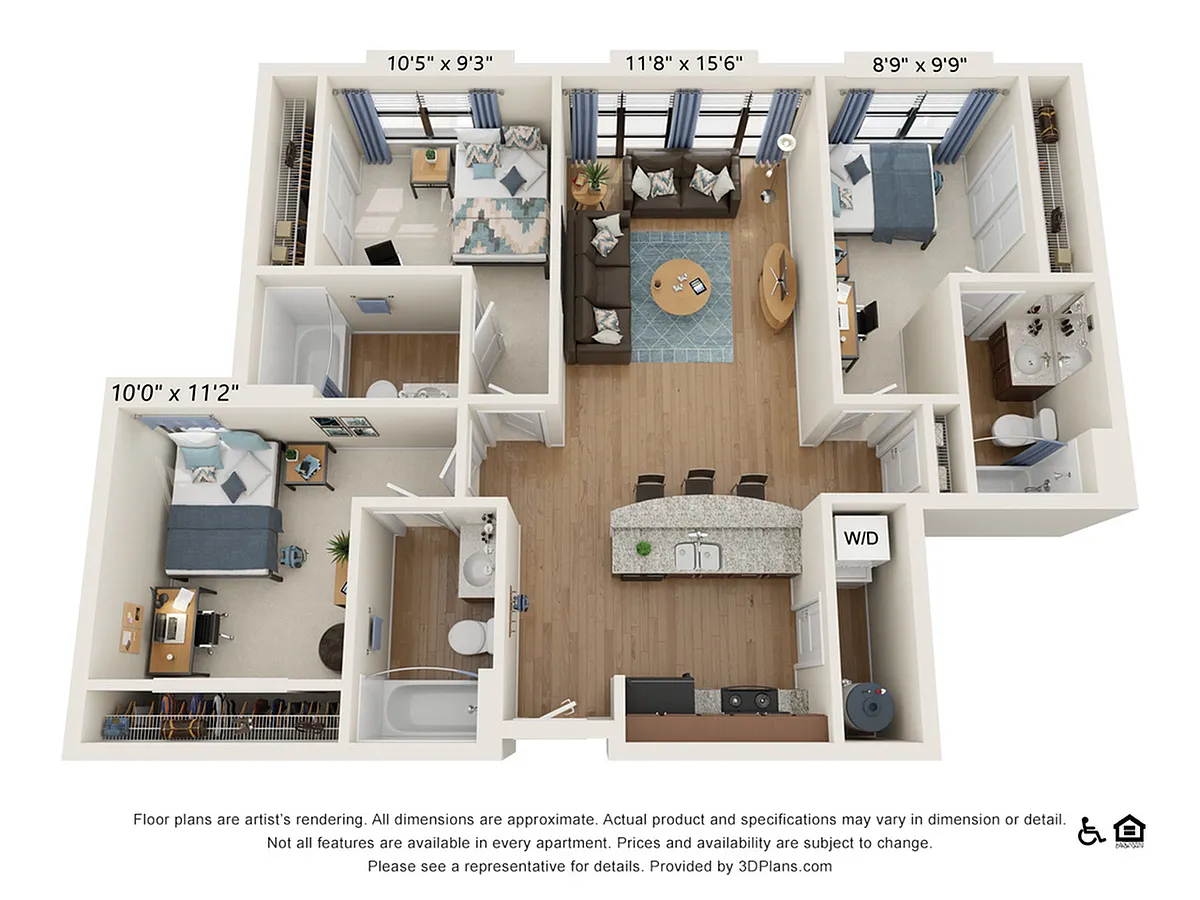 Floor plan 3 Bedroom - 3 Bath (3C)