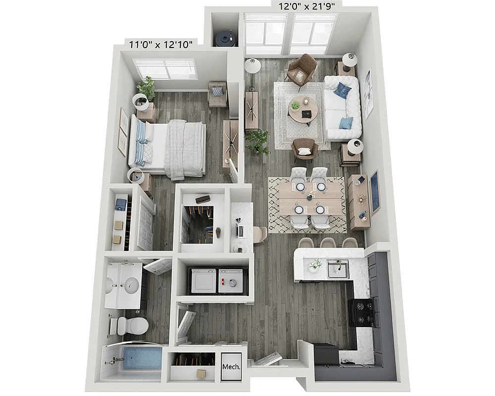 Floor plan One Bedroom A1A