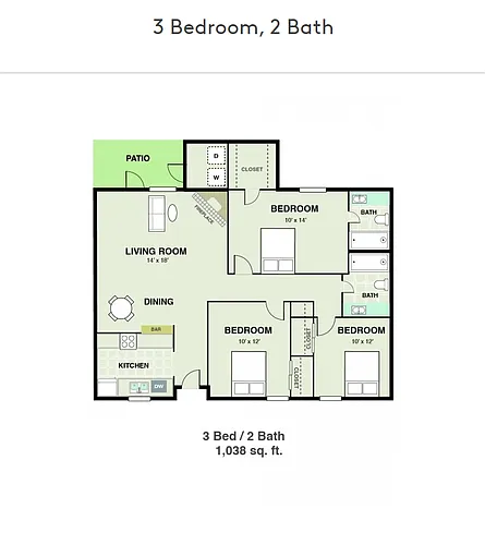 Floor plan 3 Bedroom 2 Bah