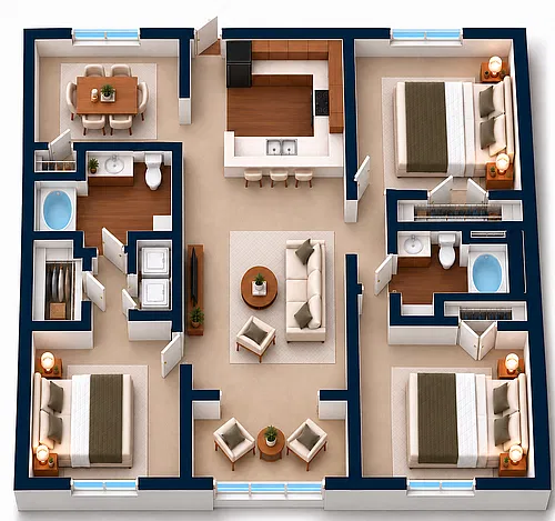 Floor plan 3 Bedroom, 2 Bathroom W/Sunroom