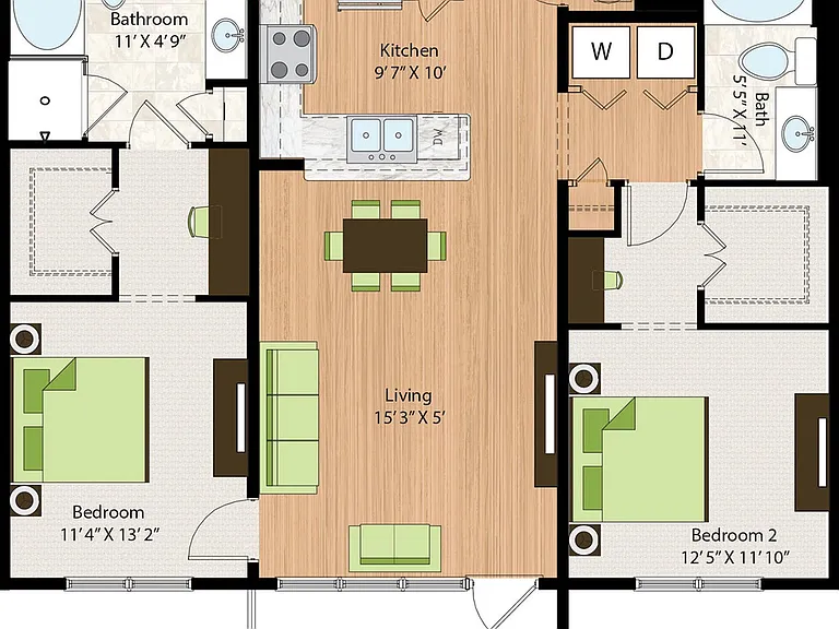 Two Bedroom Two Bath (1218 SF) Two Bedroom Two Bath (1218 SF)