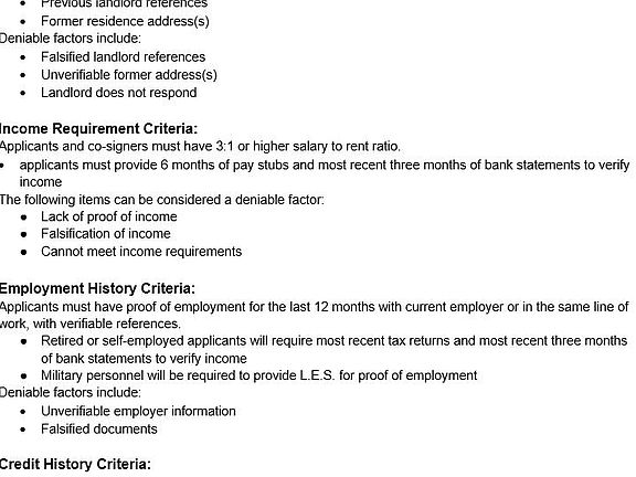 Tenant Screening Criteria