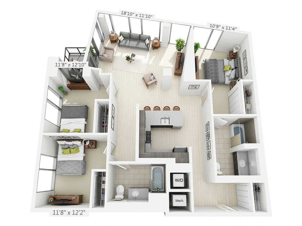 Floor plan 3 BEDROOM 2 BATH D1