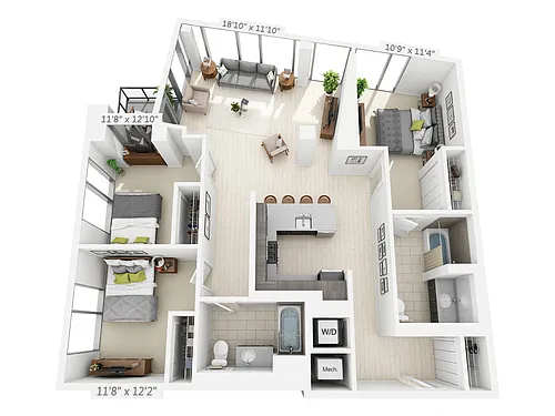 Floor plan 3 BEDROOM 2 BATH D1