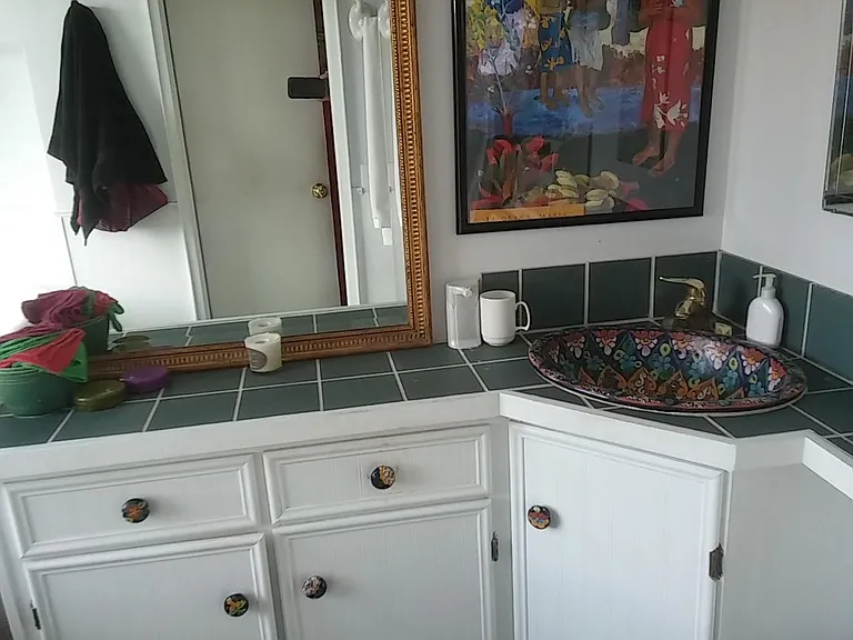 On the main floor is the Tahitian bathroom with claw-foot tub next to the window. I saw 200 elk come by while I was bathing one time!