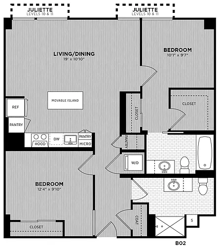 Floor plan 2 Bed - 2 Bath | Chiarini B02