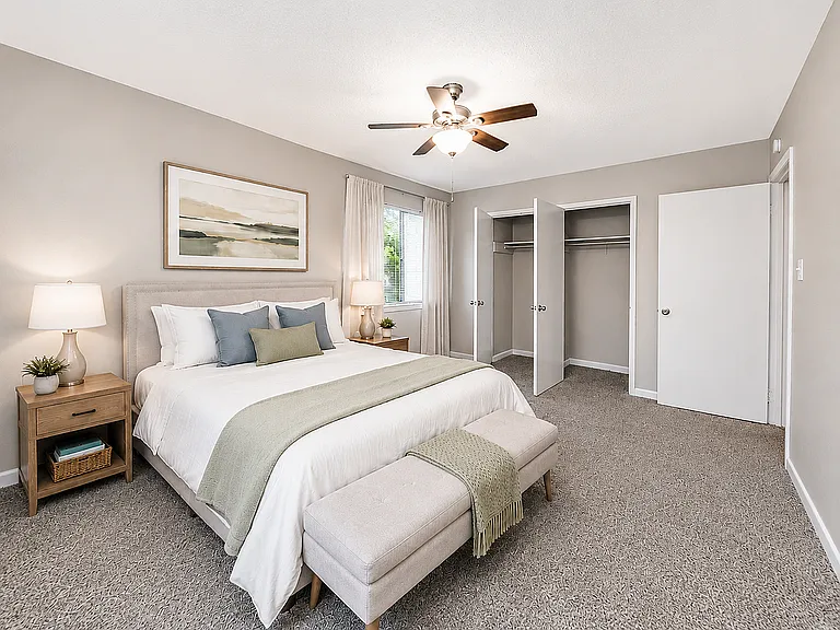 Cozy bedroom with carpet & generous closet space