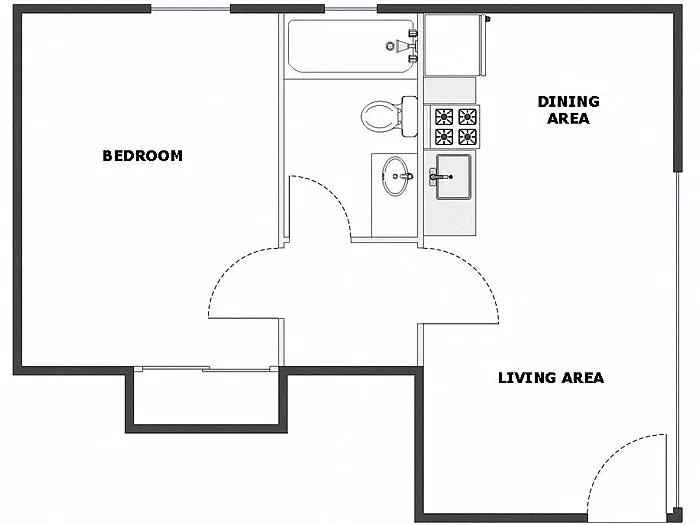 Floor plan 1 Bed / 1 Bath: Type D