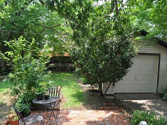 Stone patio and garage