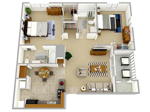 Floor plan 2 Bedroom-2 Bathroom